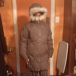 SALOMEN Women's Brown Hooded Puffer Coat